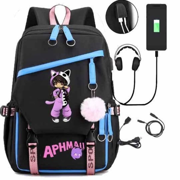 Aphmau rygsæk børne rygsække rygsæk med USB stik 1 stk blå 2