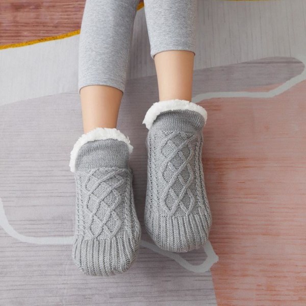 lämpimät neulotut sukat liukumattomat sukat mukavat fleece-sukat sisällä harmaa 35-39