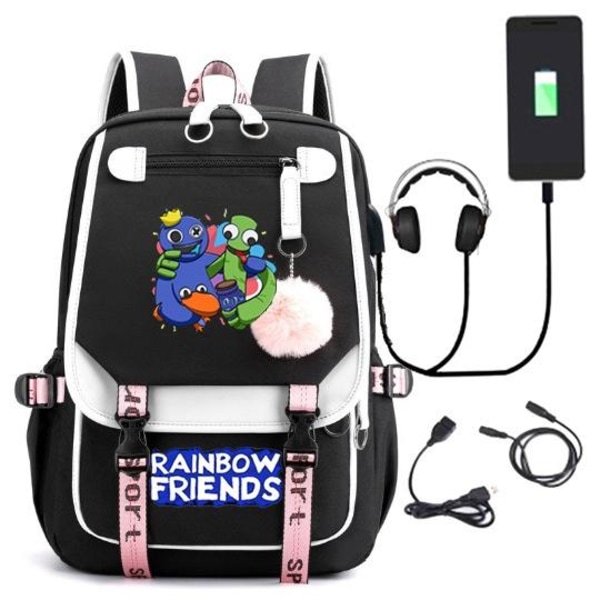 RAINBOW FRIENDS rygsæk børn rygsække rygsæk med USB stik sort