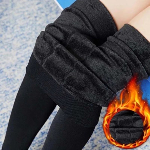 vuoratut talvi leggingsit stretch lämpimät leggingsit lämminhousut sort 200 g (One Size)