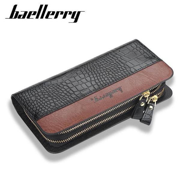 Mens Clutch Bag Handväska Läder dragkedja Long Wallet Business H Ljusbrun