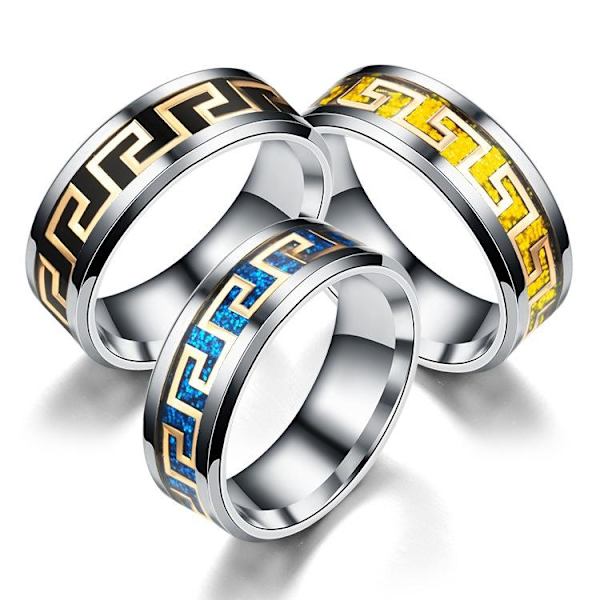 Great Wall-inspirerad personlig ring i titanstål - mikroinlagt g 8mm svart guldplåt nr 12