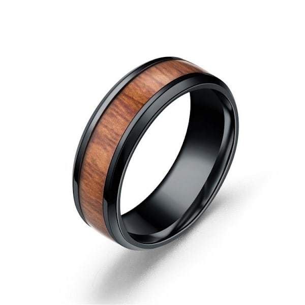Titanstål Smykker - Unik Træfiber Ring i Rustfrit Stål til Mænd og Kvinder 8 mm sort nr. 9
