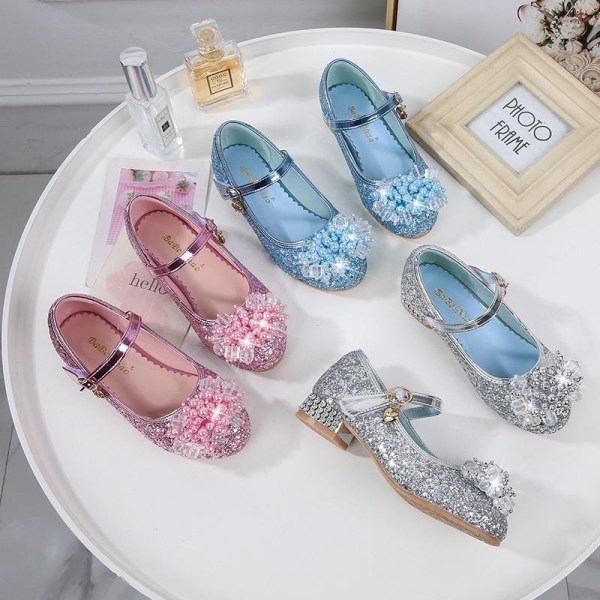 elsa prinsess skor barn flicka med paljetter silverfärgad 20.5cm / size33
