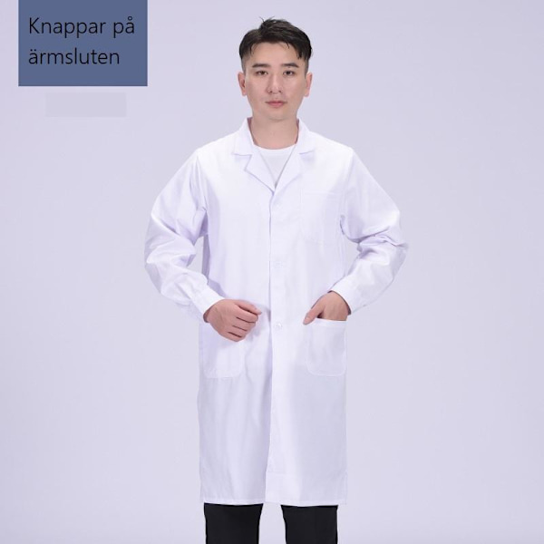 Valkoinen laboratoriotakki Doctor Hospitalin vaatetehtaan kauneussalonki napit hihoissa tyyli 1 m