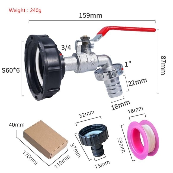 ibc tank adapter ibc kobling ibc tilslutning ibc tank adapter s60*6 til 3/4 legeret plast nippel