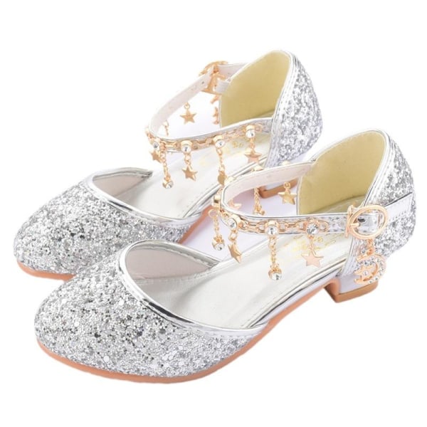 elsa prinsesse sko barn pige med pailletter sølv farvet 21 cm / størrelse 33