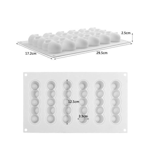 6-konkav boll lång remsformad silikonmuskakform 3D bakverktyg Vit