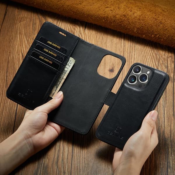 (Til iPhone 13 Pro Max) DG.MING Læder Telefoncover: Premium okselæder sort
