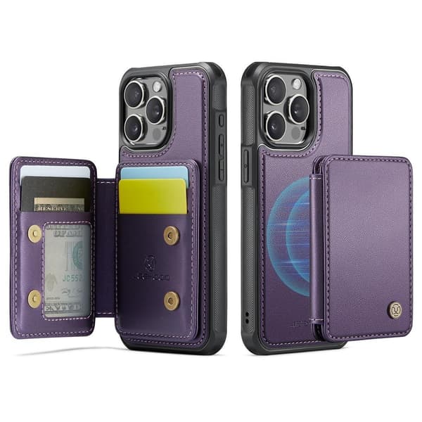 (Til iPhone 15 Plus) PU læder tegnebogs etui med kortlommer, stativ og magnetisk lukning sort