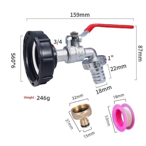 ibc tank adapter ibc kobling ibc tilkobling ibc tank adapter 3/4 tommers legering og messing nipp