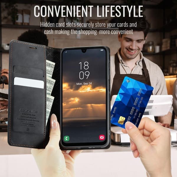 (Til iPhone 15 Pro) Tyndt tegnebogs etui til mobil med RFID-beskyttelse og stativ blå