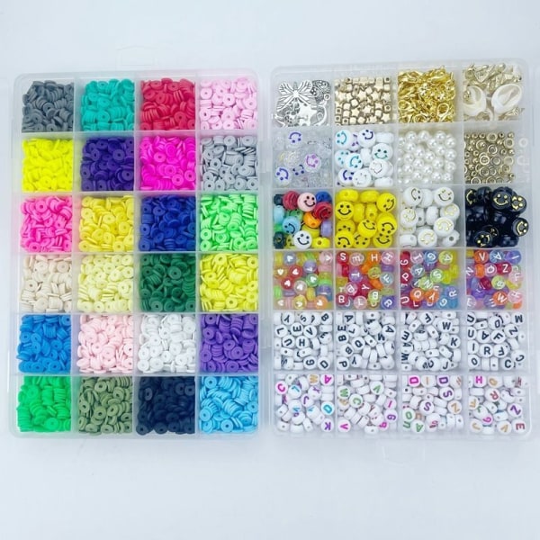 Flat Clay Beads -sarja pyöreitä polymeerisavihelmiä tee-se-itse-korujen valmistukseen kuten kuvasta näkyy