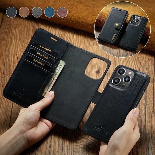 (Til iPhone 13 mini) DG.MING Læder Telefoncover: Premium Oksehud sort