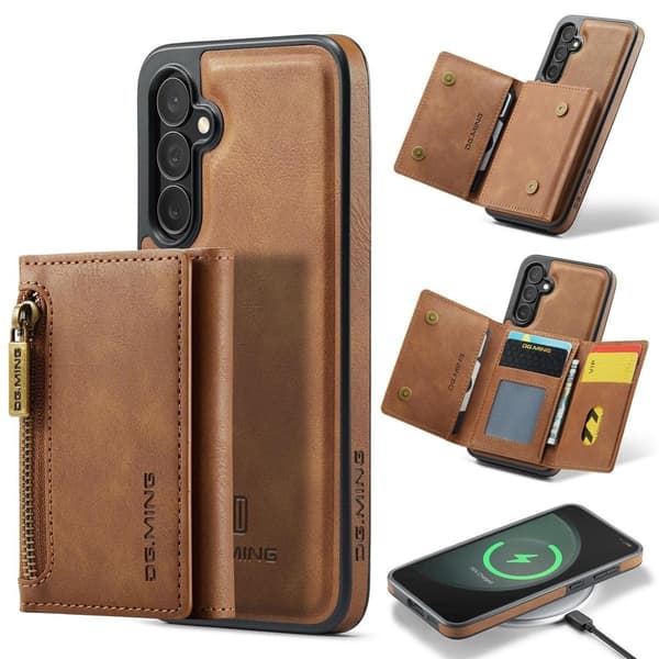 (Til iPhone 16 Pro Max) DG.MING M5-serien aftagelig pung-etui brun