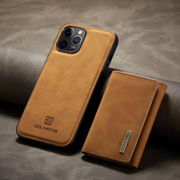 (For iPhone 12 Pro Max) DG.MING M1 Serie Avtakbart Lommebokdeksel kaffe