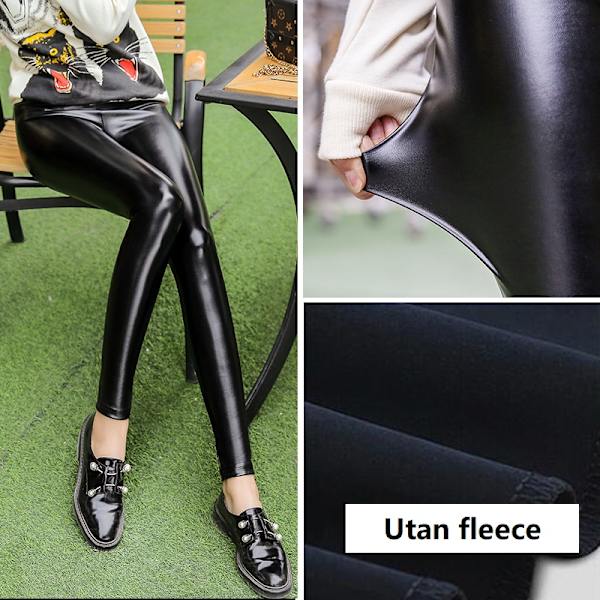 Vinter Varma Läder Svarta Sexiga Leggings Byxor Hög Midja Utan Fleece M