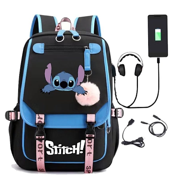 stitch rygsæk børn rygsække rygsæk med USB stik 1stk blå 2