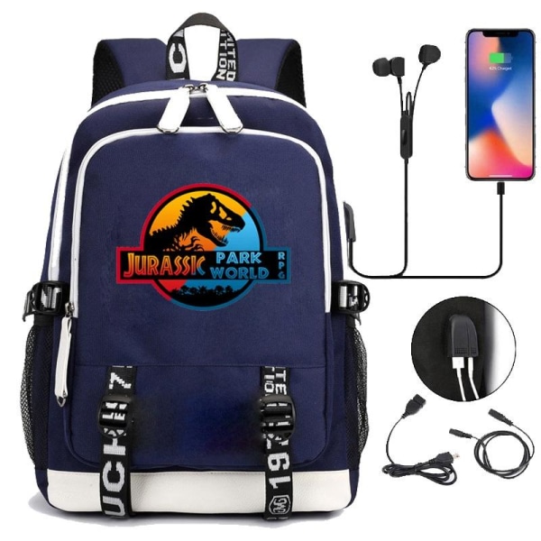 Jurassic World rygsæk børne rygsække rygsæk med USB-stik blå 2