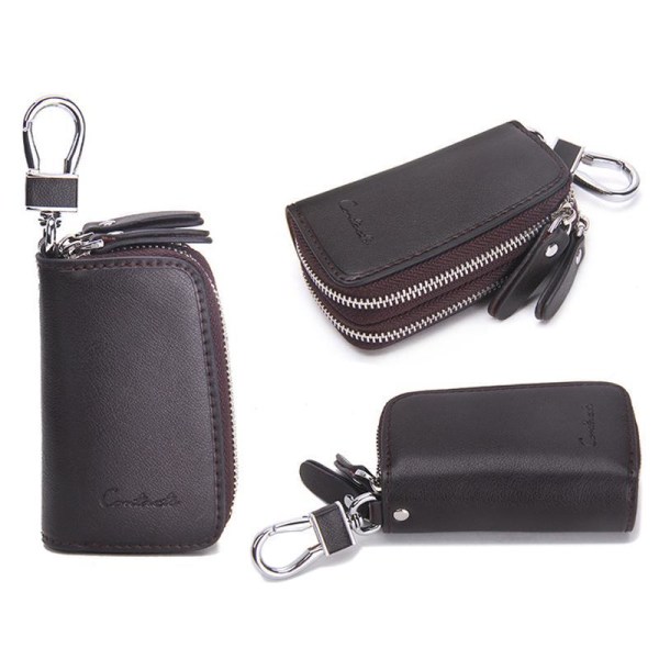 Miesten muoti aitoa nahkaa avaimenperä lompakko kaksinkertainen vetoketju  auto nyc musta 8c5d | musta | Fyndiq