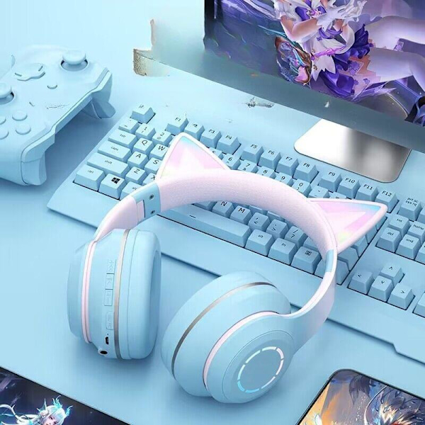 kattöron headset sladdlösa katt bluetooth hörlurar grön