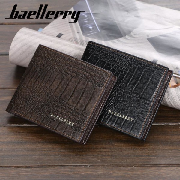 Kort pung til mænd, Baellerry Fashion lædertaske Tri-fold Multi-c sort
