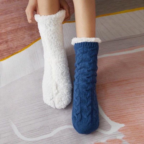 varme strikkede sokker skridsikre sokker tykke vintersokker indeni blå en størrelse