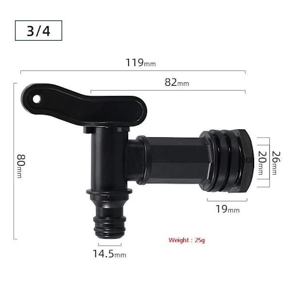ibc säiliösovitin hana ibc ibc adapteri muovinen hana 3/4 tuumaa