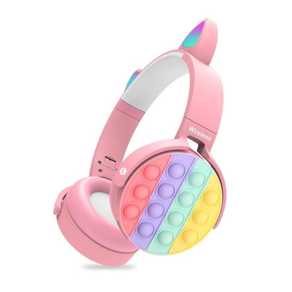 kattöron headset sladdlösa katt bluetooth hörlurar rosa