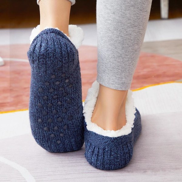 lämpimät neulotut sukat liukumattomat sukat mukavat fleece-sukat sisällä laivastonsininen 22-25 (sisä 16-18cm)