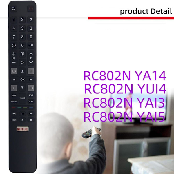 fjärrkontroll ersättning remote för TCL RC802N YUI4 YAI2 YUI5 YL RC802N YLI2