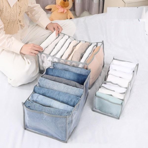 Säilytyslaatikko vaatekaappilaatikko säilytyslaatikko, jossa lokero taitettava pyykki 2kpl/beige-5
