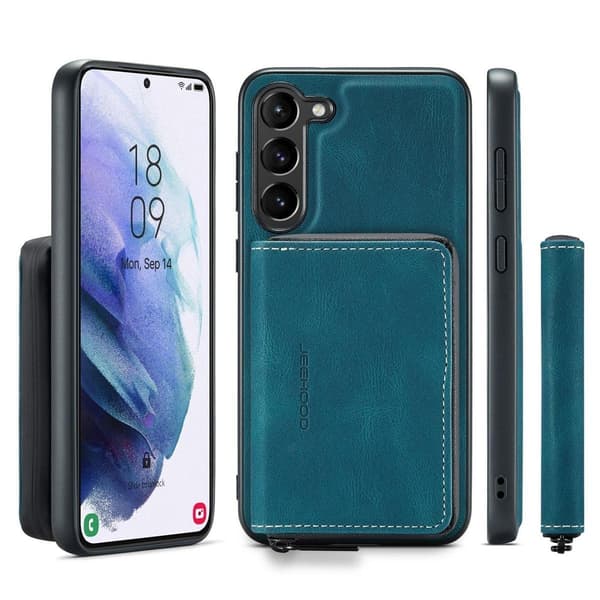 (Til Samsung A55) Slankt tegnebogs etui med kortlommer og foldbart stativ, stødabsorberende beskyttelse blå