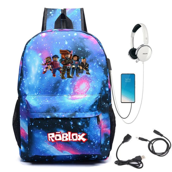 roblox rygsæk børn rygsække rygsæk med USB stik 1 stk stjerne blå usb 2