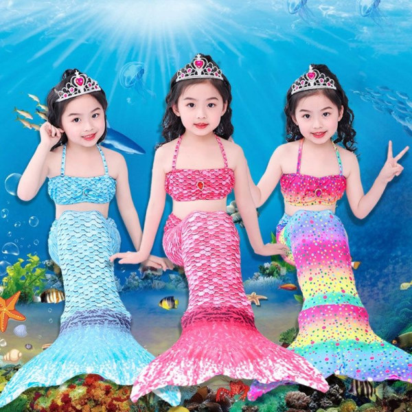 sjöjungfru mermaid sjöjungfrusvans baddräkt bikini för barn regnbåge 100