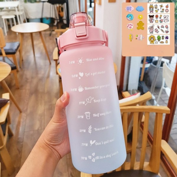 vandflaske stort sports sugerør 2l med tidsmarkør motiverende pink / klistermærker