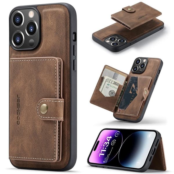 (Til iPhone 14 Plus) Slankt tegnebogs etui med 4 kortpladser og kickstand stødsikker beskyttelse sort