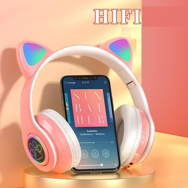 cat ear kuulokkeet bluetooth kissan korvat led valot sort