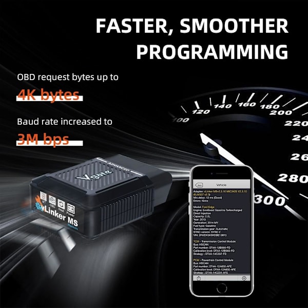 Vgate VLinker MS Bluetooth - 12V/24V dobbeltspændingskompatibel, sort