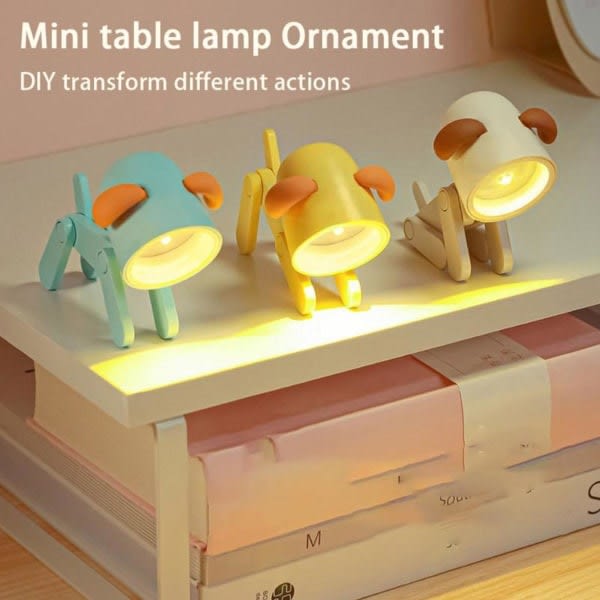 söt Mini LED nattlampa hopfällbar bordslampa hund beige hund