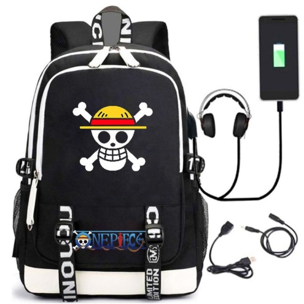 One Piece rygsæk børne rygsække rygsæk med USB stik 1 stk sort