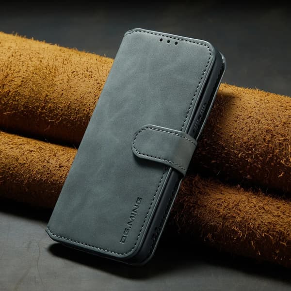 (For Samsung Galaxy A53) DG.MING Vintage Leather Wallet Case - 3 Card Slots, Stand Function, Magnetic Closure & Shockproof Case Grå