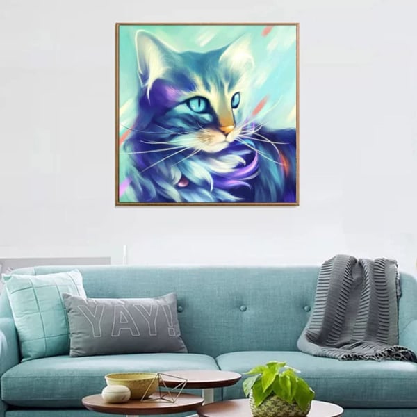 Diamond painting 5D DIY diamant målning Blå katt 30x30cm