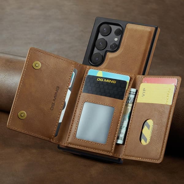 (Til iPhone 16 Pro Max) DG.MING M5-serien aftagelig pung-etui kaffe
