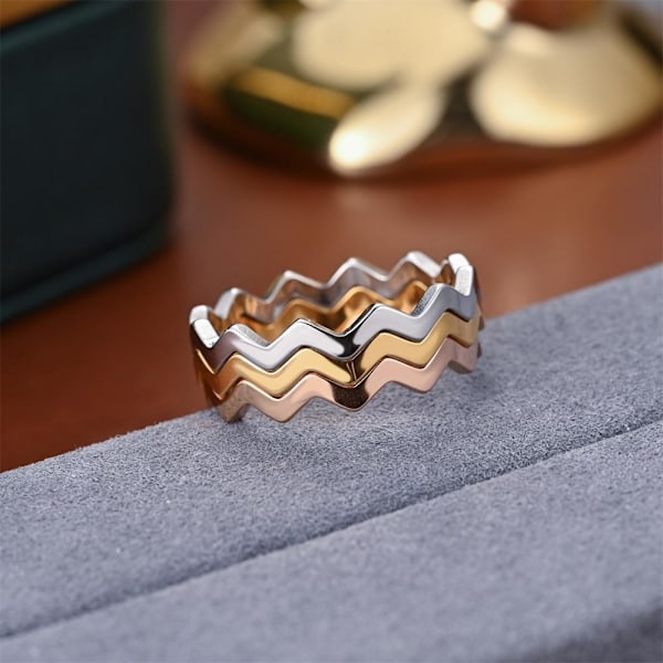 Arc Wave Shape Special Ring - Tyylikäs Pinky-sormus naisille d 2mm leikattua aaltoilevaa ruusukulta Nro 7