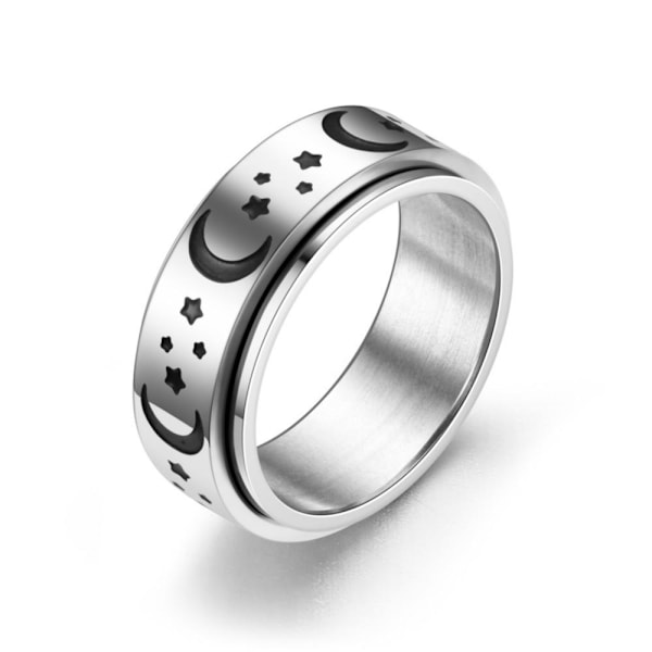 Lucky Cat Titanium Stål Drejelig Ring: En Stjerne Måne Personlighed 6 mm stjerner og måne nr. 7