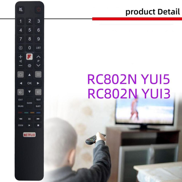 Fjernbetjening udskiftning remote til TCL RC802N YUI4 YAI2 YUI5 YL rc802n yui4