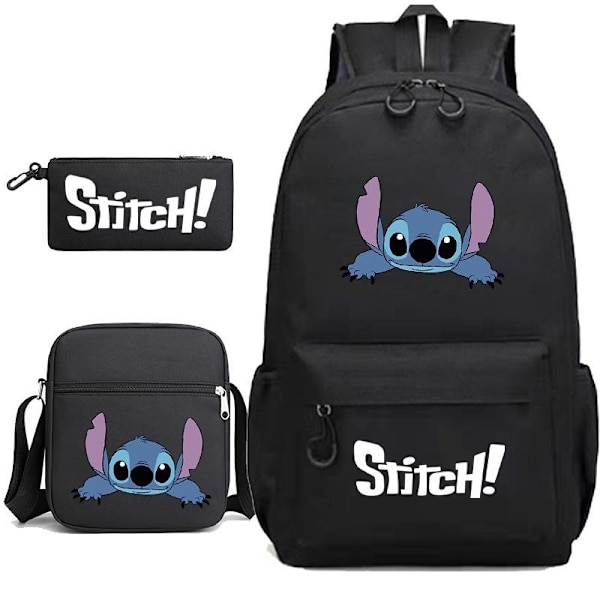 stitch rygsæk penalhus skulderrem tasker pakke (3 stk) sort 3