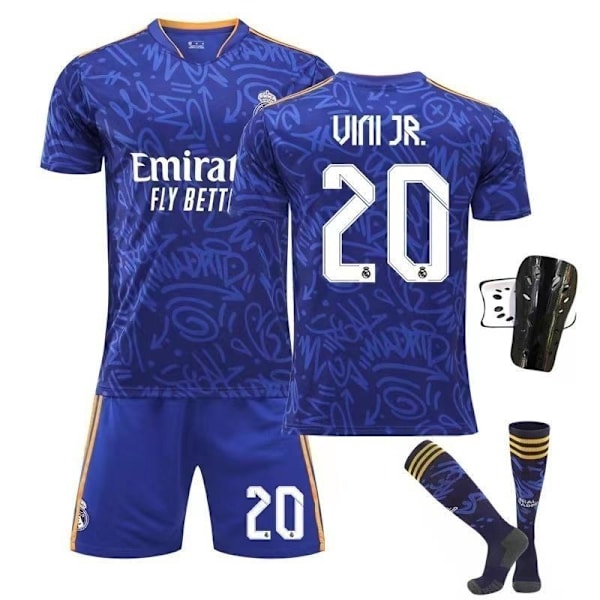 fotbollsset fotbollströja med fotbollsstrumpor och benskydd XS