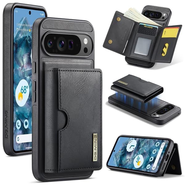 (Til iPhone 15 Pro) DG.MING M6 Serien Magnetisk Pung Etui: sort